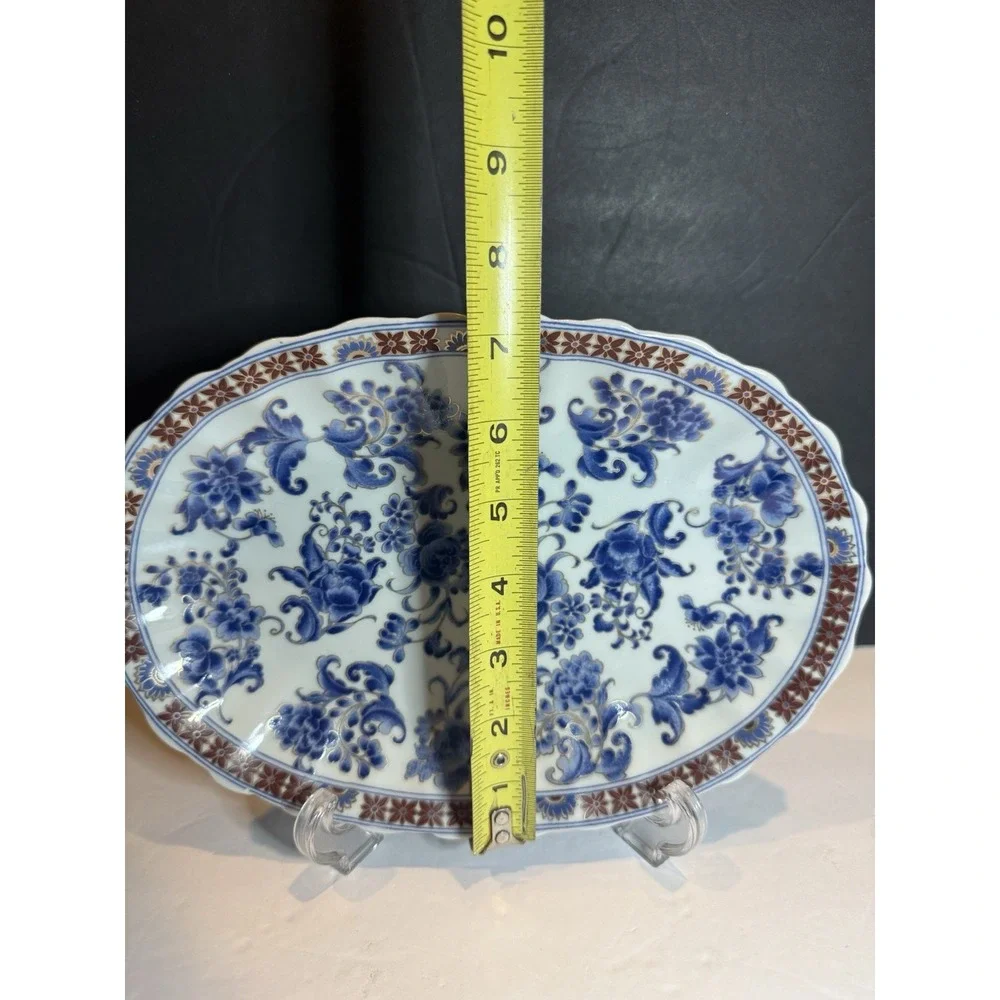 Blue & White Floral Porcelain Decorative Tray and Covered Box Set